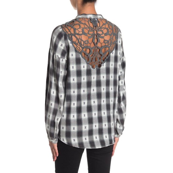 NWT Nordstrom Angie Crochet Back Plaid Tunic Top - Picture 2 of 2